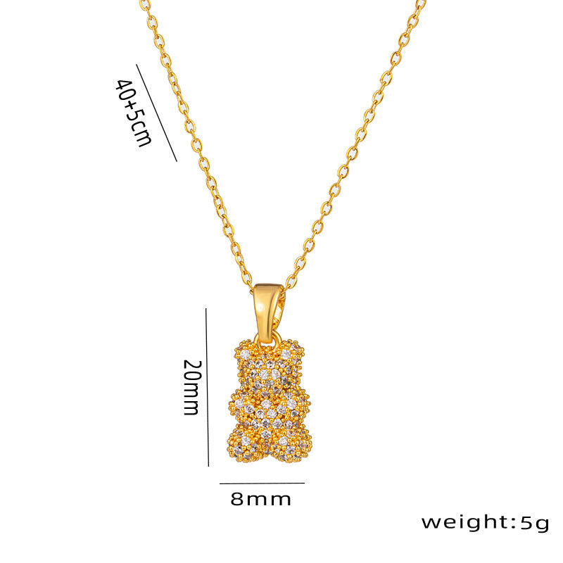 Women's Elegant Fashion Bear Zircon Titanium Steel Necklace