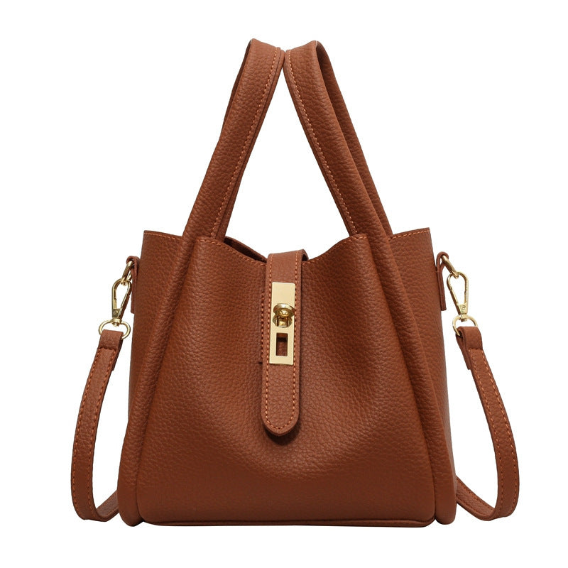 Retro Shoulder Messenger Bag Textured Portable Bucket Bag