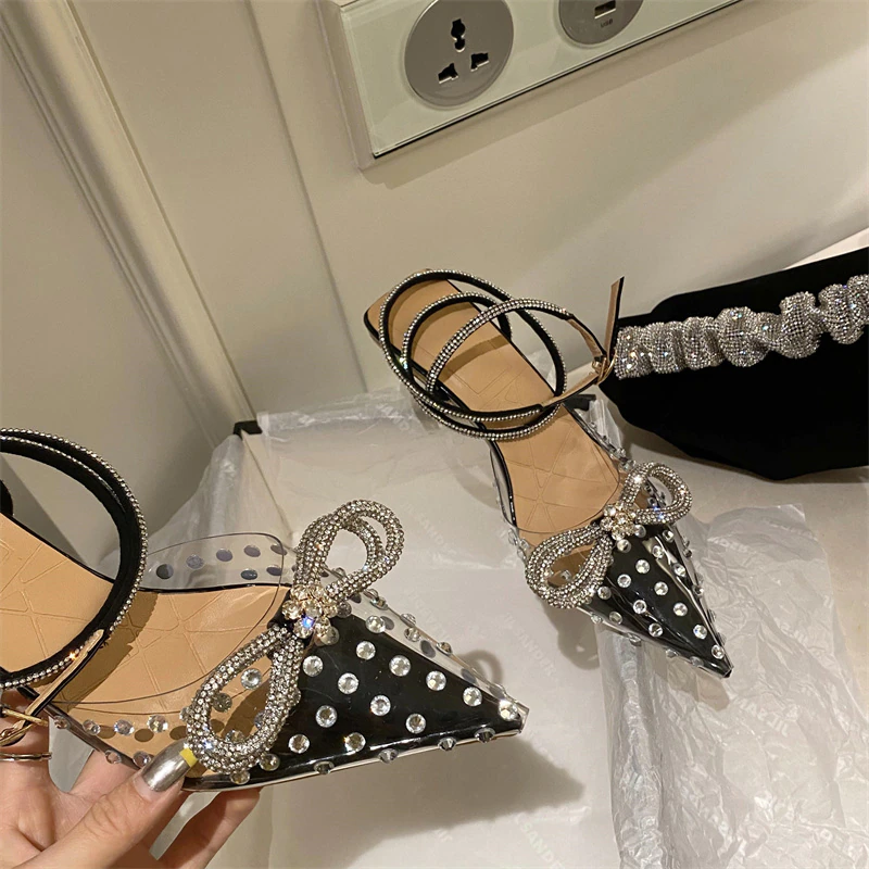 Faye Pointed Toe Crystal Bowknot Ankle Strap Sandal