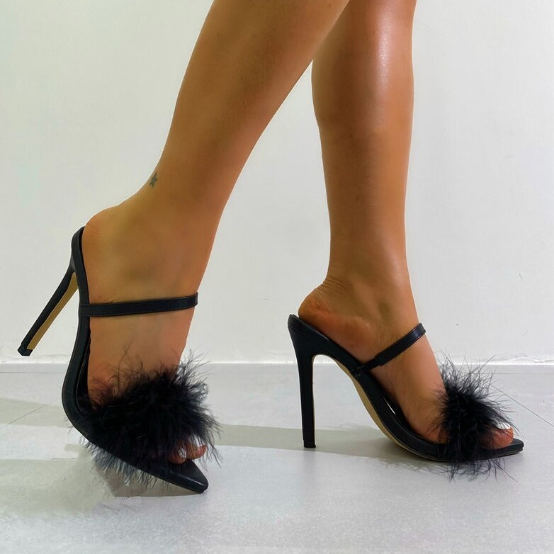 Josephine Peep Toe Fur Embellished Strappy High Heel Sandals